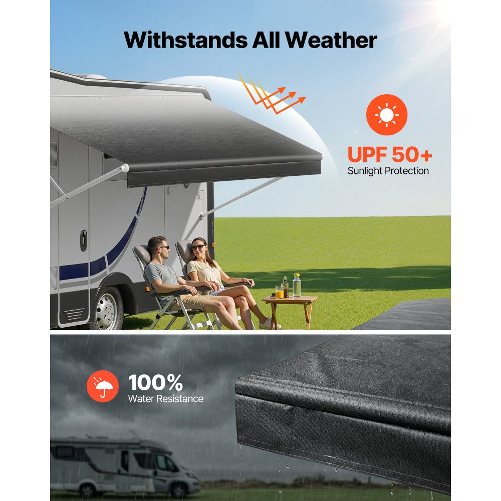 VEVOR RV Awning Fabric Replacement, 15' (Fabric 14'2") 18 oz Heavy-Duty Weatherproof Vinyl Camper Awning Replacement, UPF50+ Protection Waterproof Outdoor Canopy for RV, Motorhome, Trailer, Black Fade
