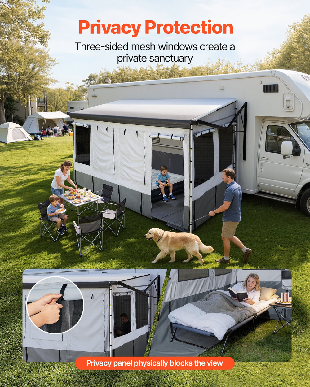 VEVOR RV Awning Sun Shade Room - privacy protection with roll-up panels