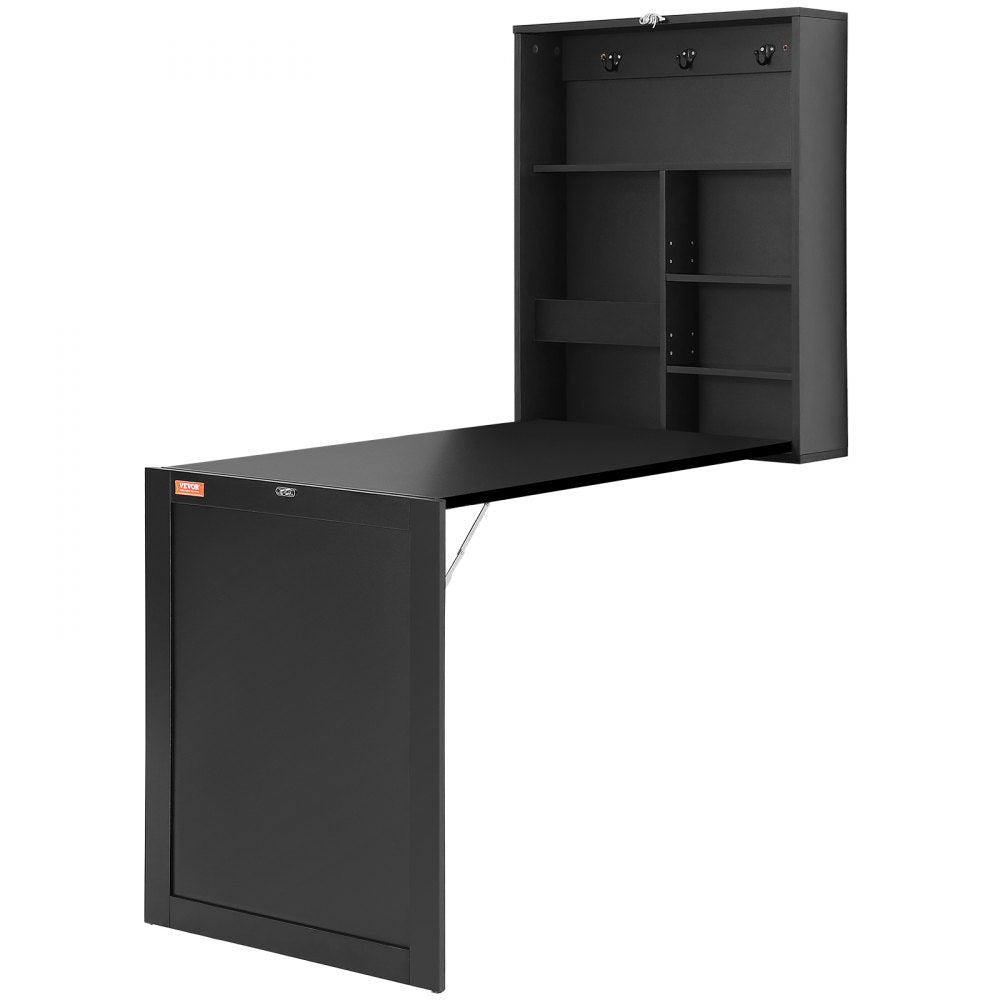 VEVOR Wall Mounted Desk, Fold out Convertible Desk, Multi-Function Folding Wall Table with Chalkboard for Home Office, Space Saving Computer Desk with Storage Area
