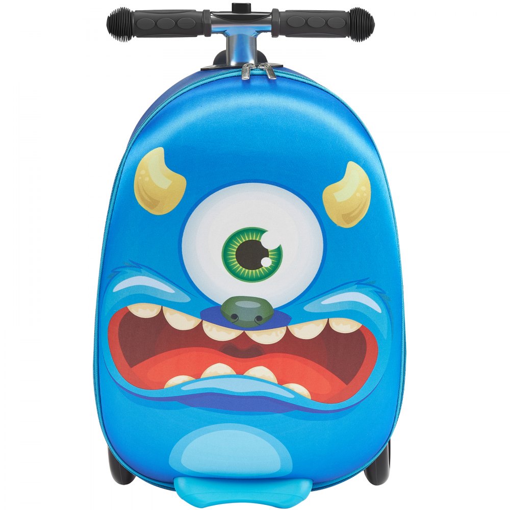 VEVOR Ride-on Luggage, 20 L Capacity, 20 Inches Kids Scooter Suitcase with Flash PU Wheels, Adjustable Handle & TPR Non-Slip Grip, Foldable & Lightweight Scooter Luggage for Kids Aged 5+, Blue
