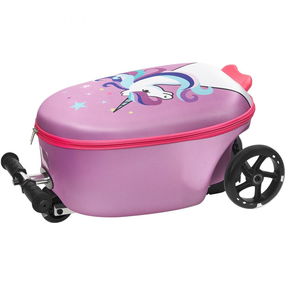 VEVOR Ride-on Luggage, 20 L Capacity, 20 Inches Kids Scooter Suitcase with Flash PU Wheels, Adjustable Handle & TPR Non-Slip Grip, Foldable & Lightweight Scooter Luggage for Kids Aged 5+, Purple