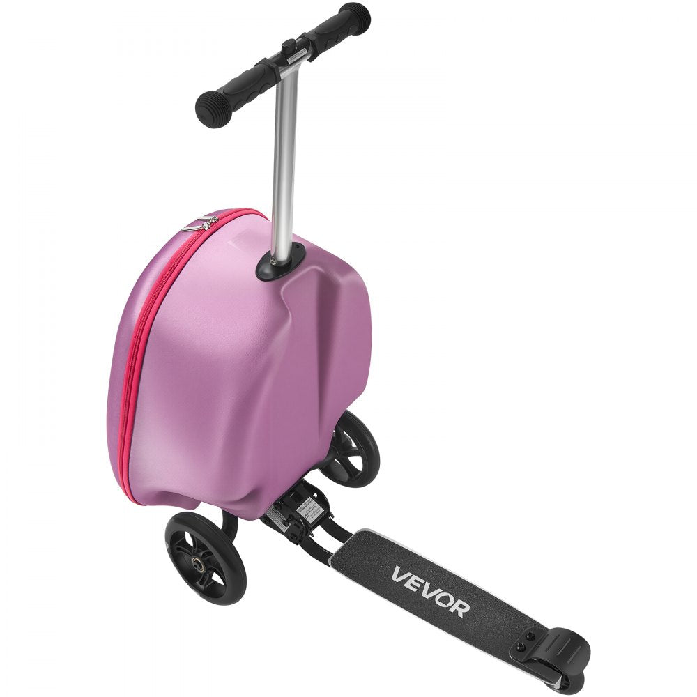 VEVOR Ride-on Luggage, 20 L Capacity, 20 Inches Kids Scooter Suitcase with Flash PU Wheels, Adjustable Handle & TPR Non-Slip Grip, Foldable & Lightweight Scooter Luggage for Kids Aged 5+, Purple