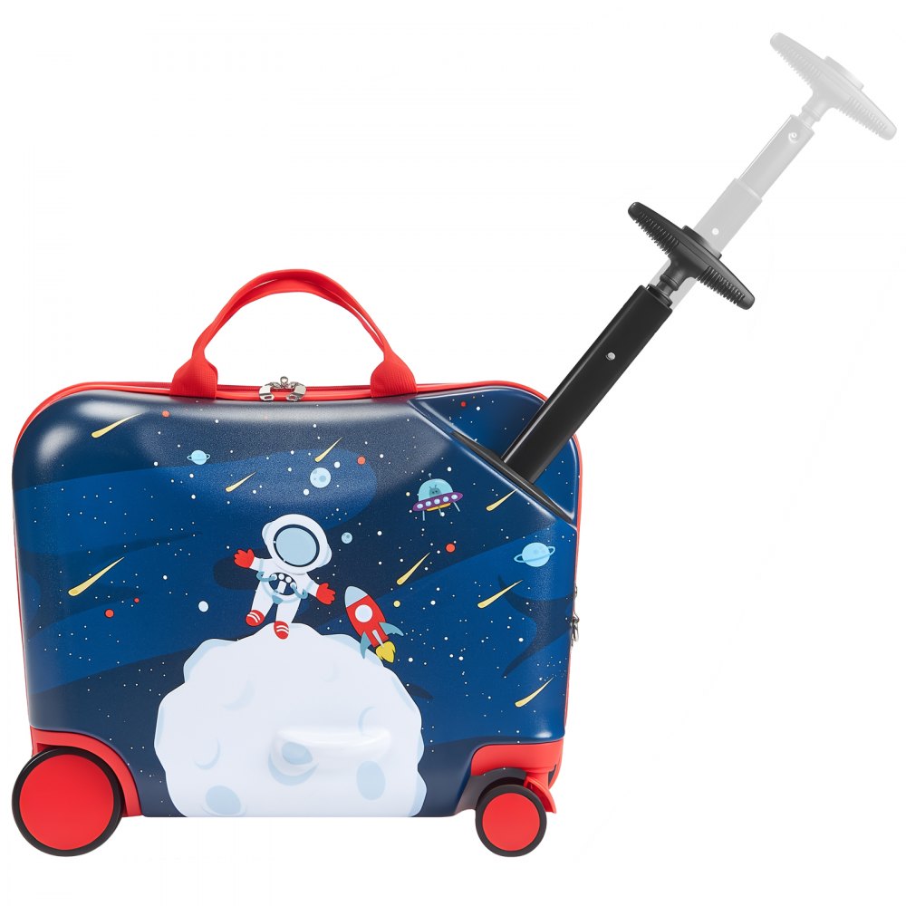 VEVOR Ride-on Luggage, 26 L Capacity, 18 Inches Tow Along Toddler Carry on Luggage with Wheels, Adjustable Shoulder Strap, Lightweight Kids Riding Suitcase for Boys & Girls Aged 3+, Blue & White