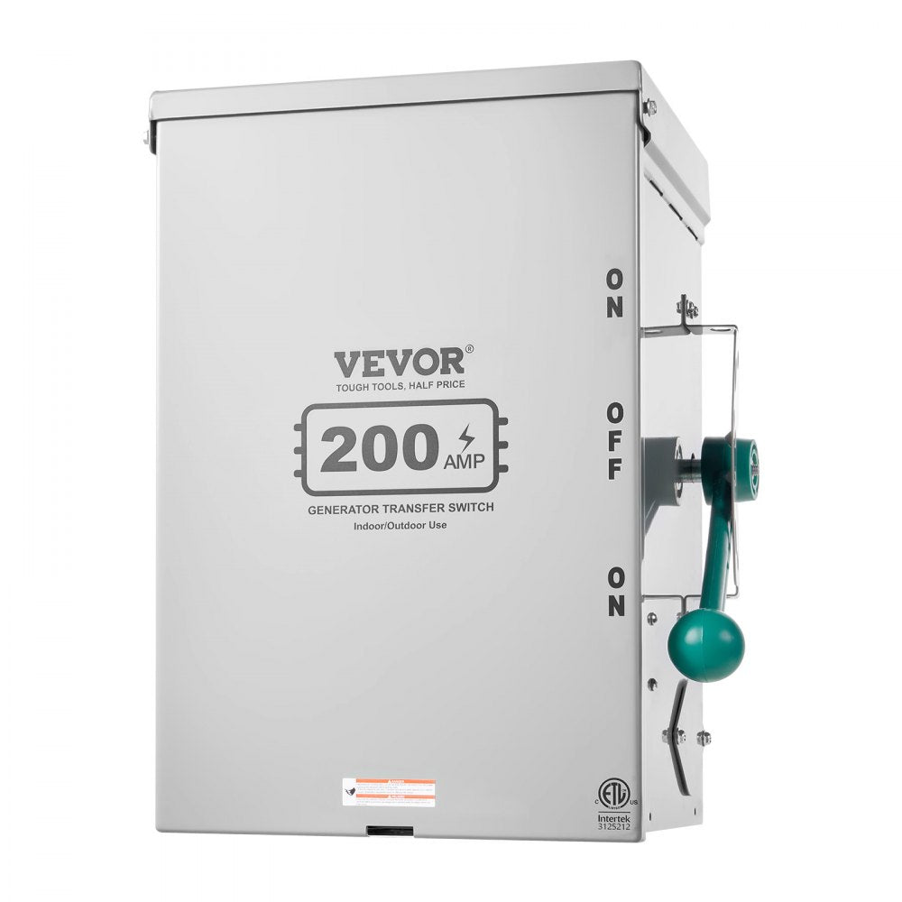 VEVOR 200A Generator Transfer Switch, 48000W Manual Transfer Switch, Heavy Duty Double-Throw Power Transfer Switch 120/240V, Meeting NEMA 3R Standards, for Outdoor, Indoor, and Portable Generator