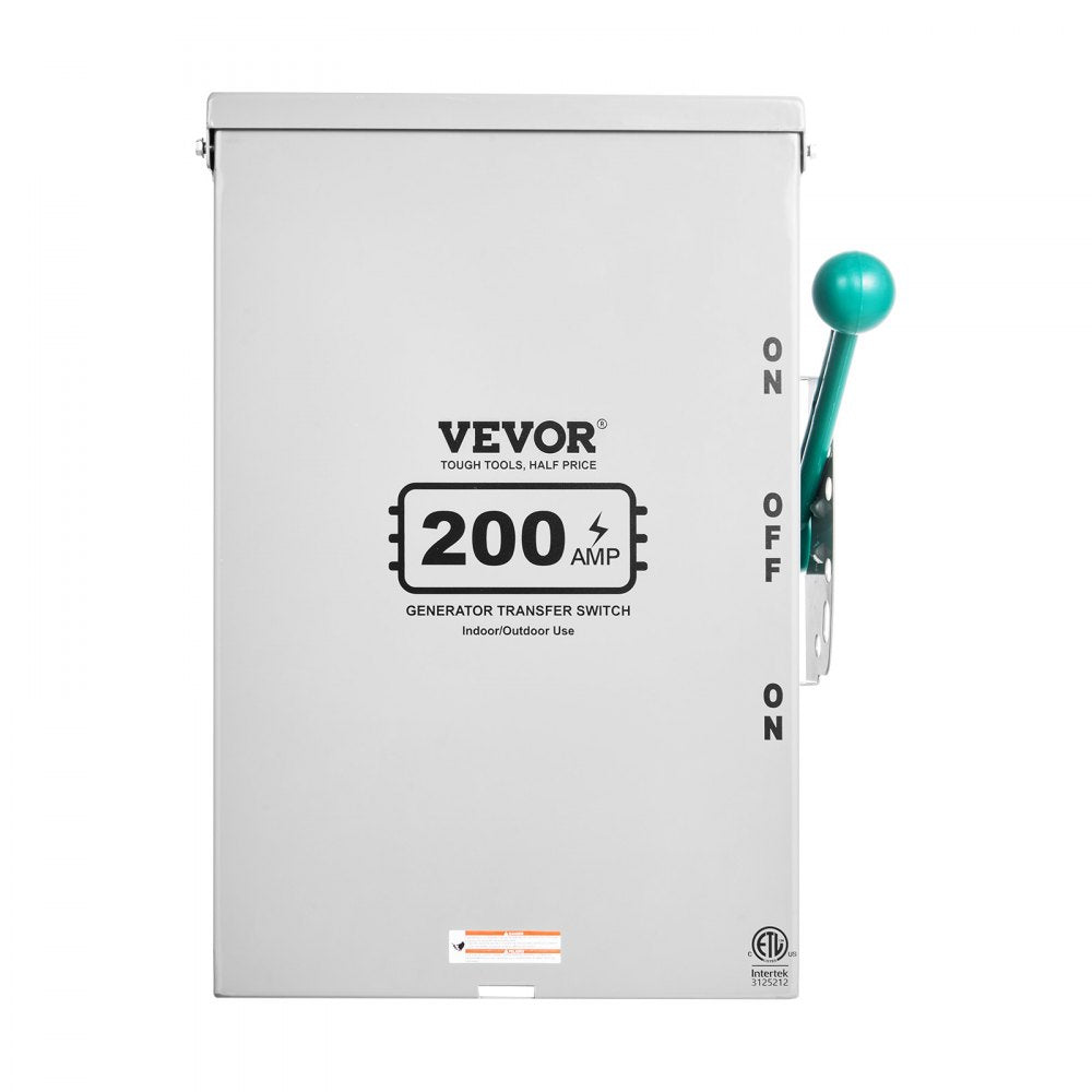 VEVOR 200A Generator Transfer Switch, 48000W Manual Transfer Switch, Heavy Duty Double-Throw Power Transfer Switch 120/240V, Meeting NEMA 3R Standards, for Outdoor, Indoor, and Portable Generator