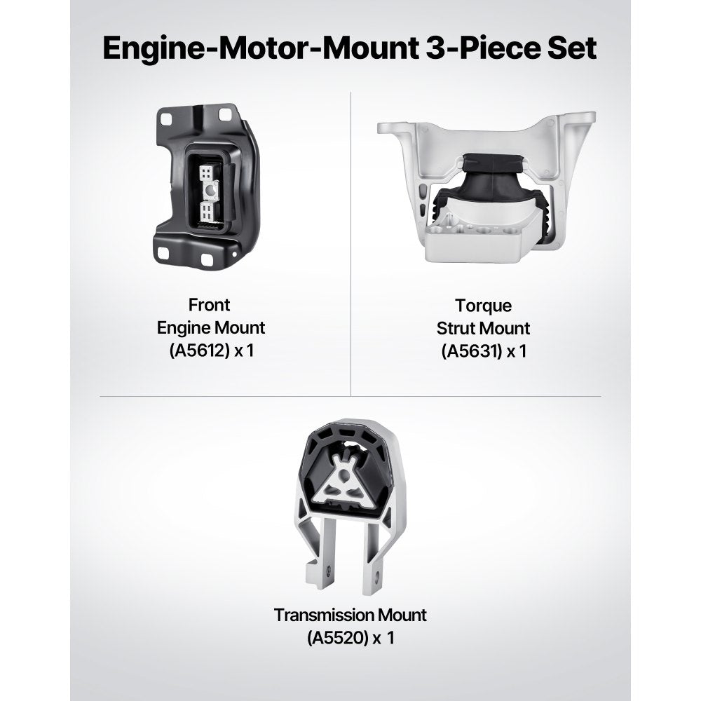 VEVOR Engine and Transmission Motor Mount Kit Replacement, Set of 3, Compatible with 2013–2019 Ford Escape 2.0L L4, Replace OE# A5612, A5631, A5520, Secure Support