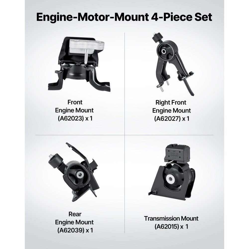VEVOR Engine and Transmission Motor Mount Kit Replacement, Set of 4, Compatible with 2009–2013 Toyota Corolla 1.8L L4, Replace OE# A62015, A62039, A62027, A62023, Secure Support