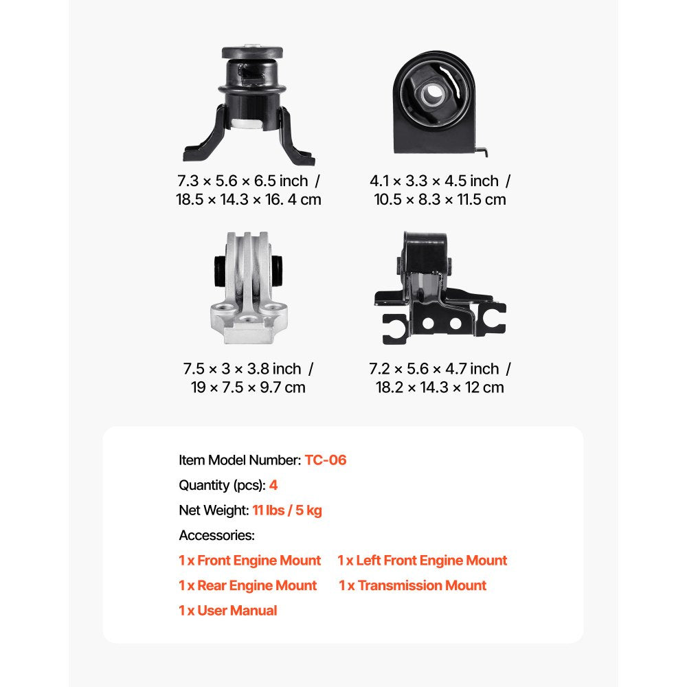 VEVOR Engine Motor Mount and Transmission Mount Kit Replacement, Set of 4, Compatible with 2009–2012 Ford Escape 2.5L L4, Replace OE# A5446, A5481, A5412, A5441, Secure Support
