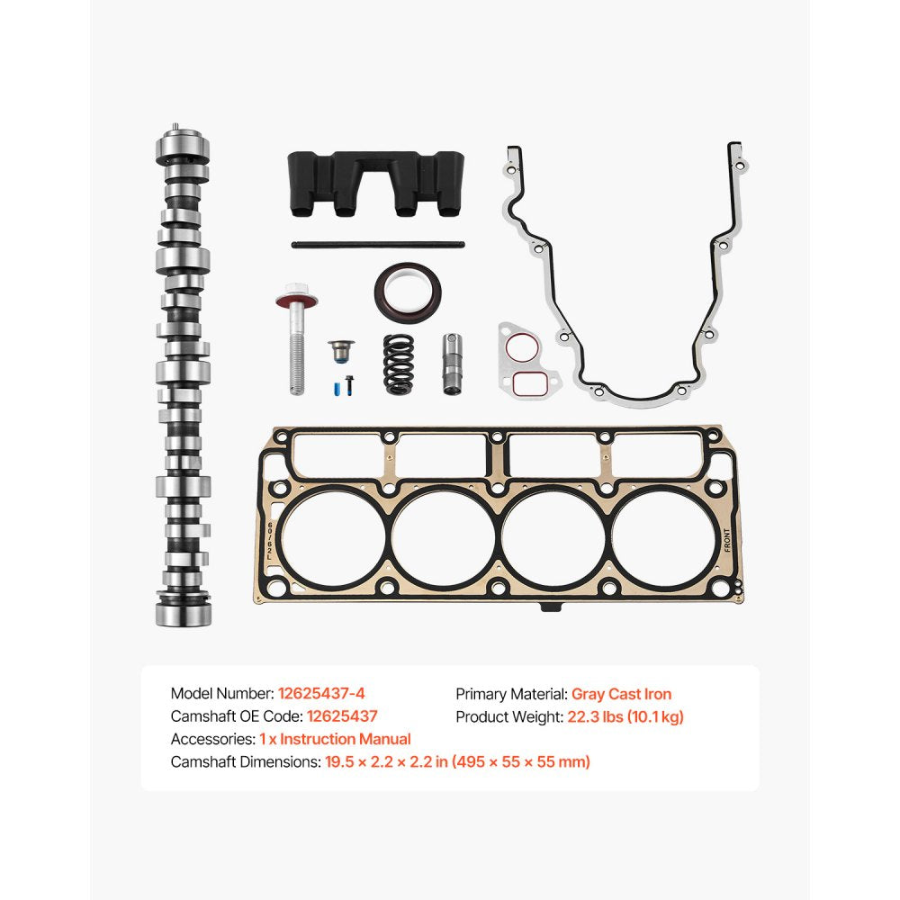 VEVOR Lifter Camshaft Kit, 13-Piece Set, Gray Cast Iron Engine Cam, Compatible with Norris trucks from 1999-2013 GM Gen3/4, Fit 1999-2013 LS-Based Engines (Silverado, Sierra, Tahoe, Yukon/LS1)