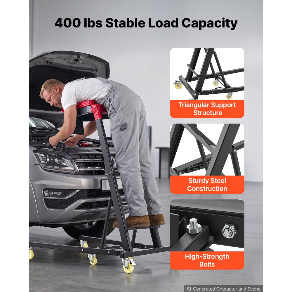 VEVOR Top Automotive Creeper 48"- 64" Adjustable High Top Engine Creeper, Easy Folding, 400LBS Heavy-Duty Steel Support, Stable H-Shaped Base, 6-Wheel Smooth Rolling for Auto Repair and Maintenance