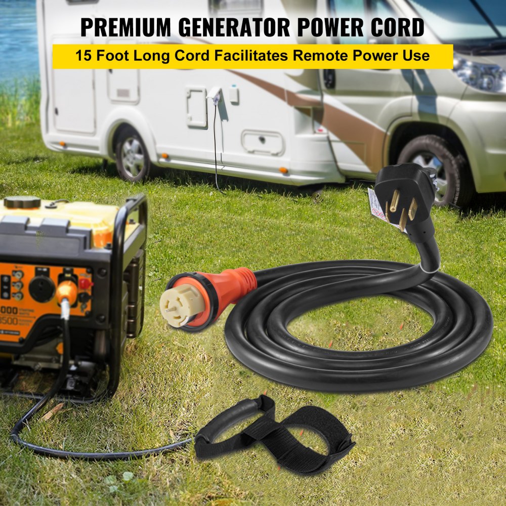 VEVOR Generator Cord, 15 ft Generator Power Cord with Plug in & Out Pin of Inlet Box Side, 50AMP NEMA 14-50P Generator Plug, SS2-50R Extension Cord 12000W,  125/250V Power Tested to UL Standards