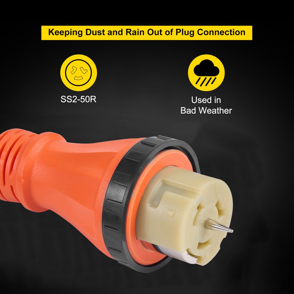 VEVOR Generator Cord, 15 ft Generator Power Cord with Plug in & Out Pin of Inlet Box Side, 50AMP NEMA 14-50P Generator Plug, SS2-50R Extension Cord 12000W,  125/250V Power Tested to UL Standards