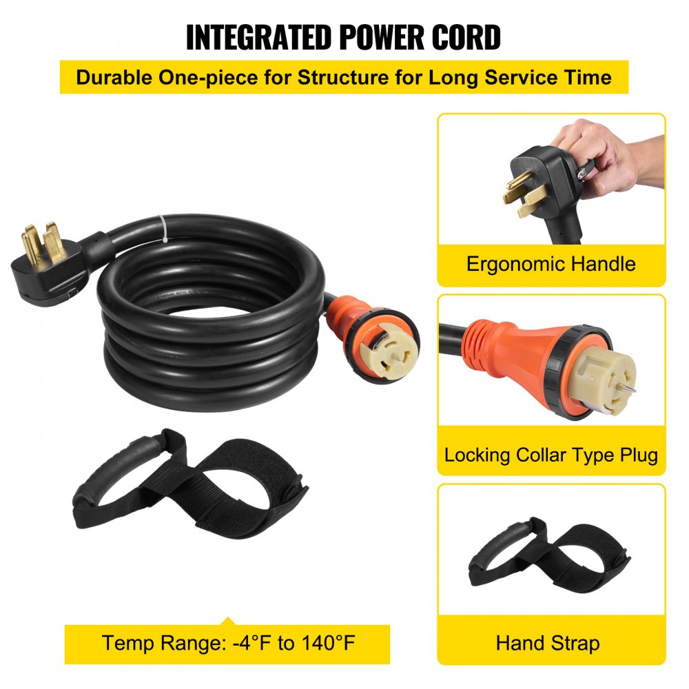 VEVOR Generator Cord, 15 ft Generator Power Cord with Plug in & Out Pin of Inlet Box Side, 50AMP NEMA 14-50P Generator Plug, SS2-50R Extension Cord 12000W,  125/250V Power Tested to UL Standards