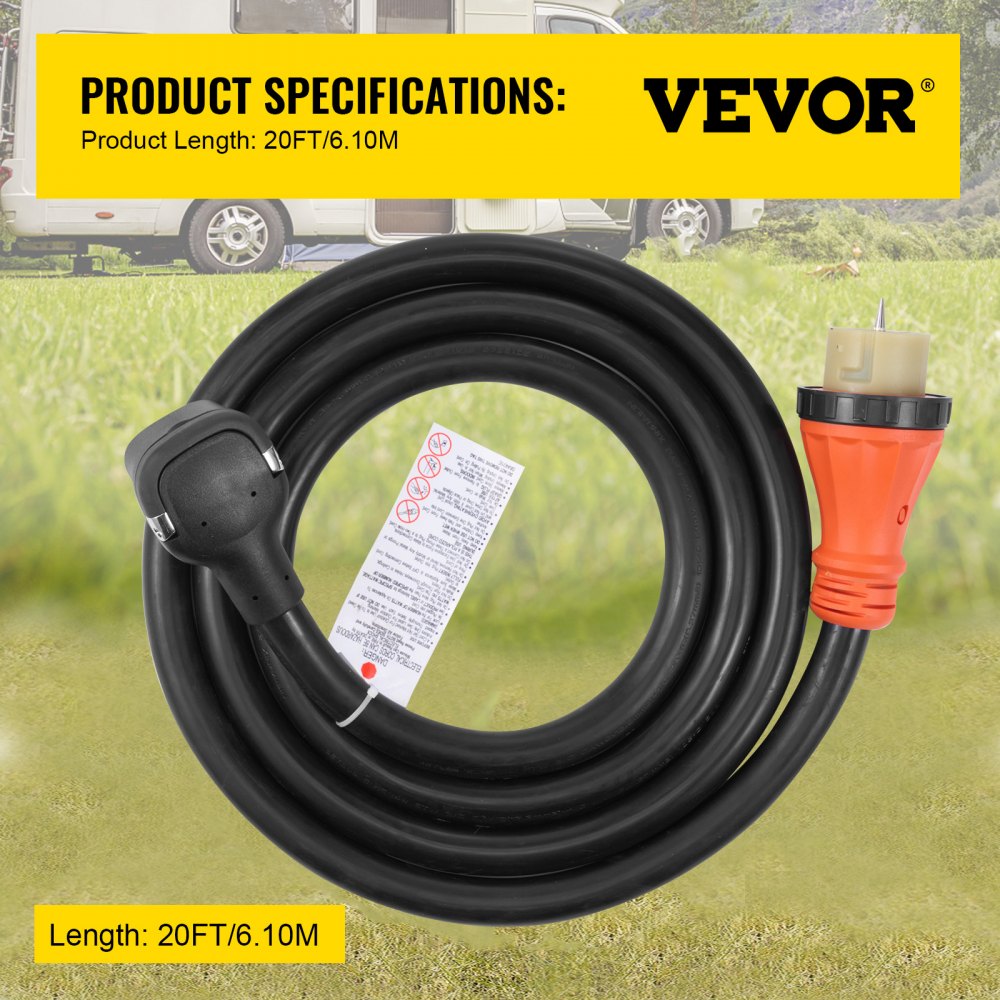 VEVOR Generator Cord, 20FT Generator Power Cord, 125/250V 50AMP Generator Cord, 12000W 50AMP Cord, NEMA 14-50P Generator Plug, SS2-50R Extension Cord, 50Amp Generator Power Cord with Portable Strap