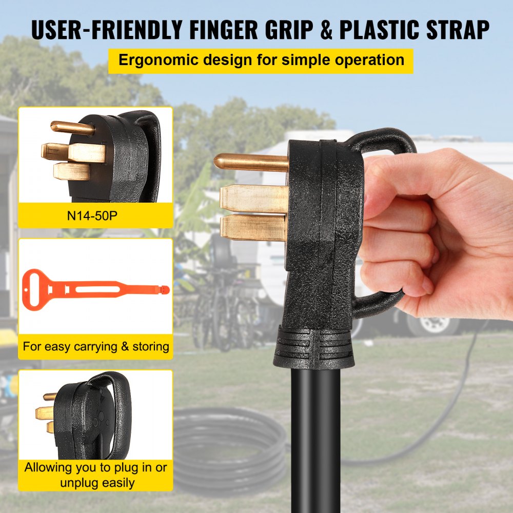 VEVOR 20 FT 50 Amp Generator Cord, STW 6/3 + 8/1 AWG Heavy Duty Extension Cord NEMA 14-50P & SS2-50R & CS6364 Twist Lock, for RV Camper and Generator to House
