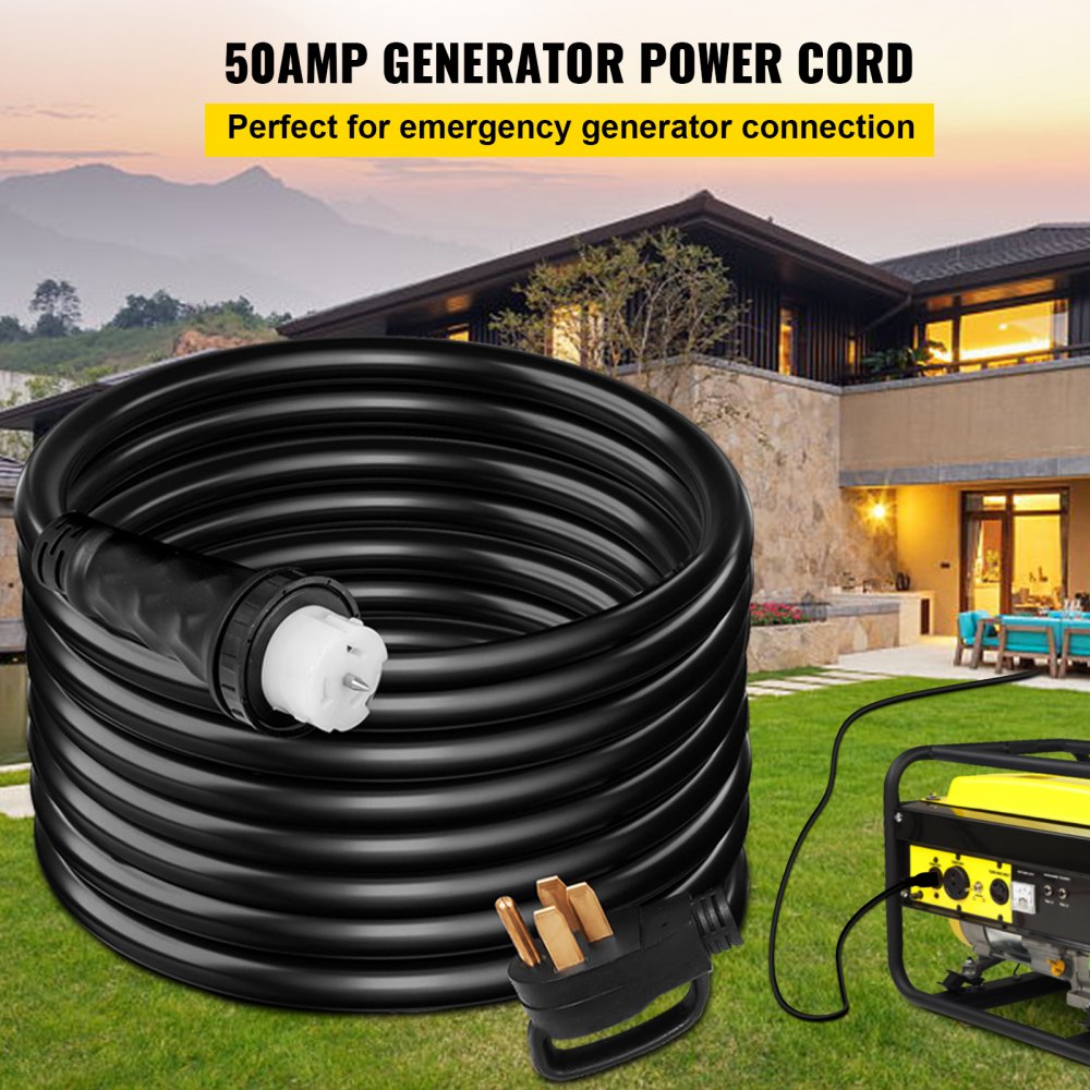 VEVOR 25Ft 50 Amp Generator Extension Cord STW 6/3 + 8/1 Generator Cord 125V 250V Generator Power Cord N14-50P & SS2-50R & CS6364 Twist Lock Connectors Tested to UL Standards
