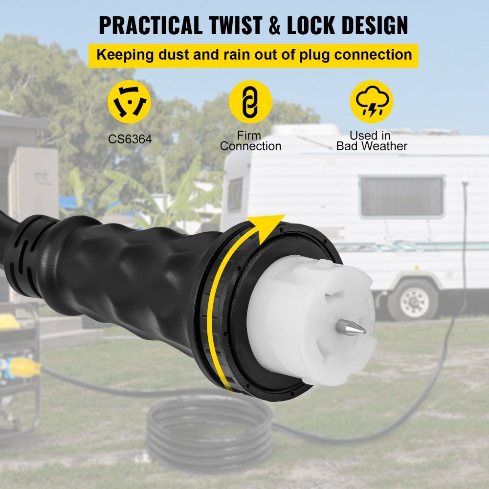 VEVOR 25Ft 50 Amp Generator Extension Cord STW 6/3 + 8/1 Generator Cord 125V 250V Generator Power Cord N14-50P & SS2-50R & CS6364 Twist Lock Connectors Tested to UL Standards