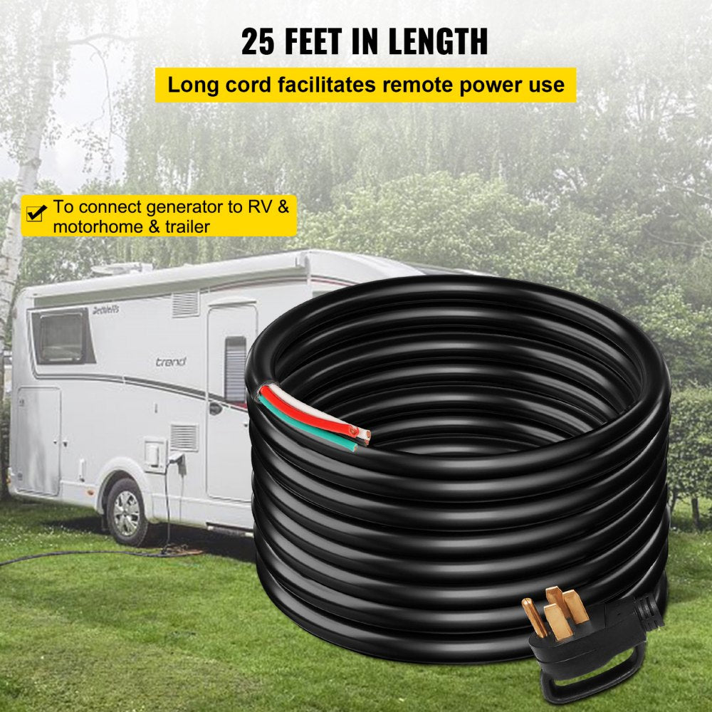 VEVOR 25' 50A RV Camp Power Cord Generator Cord 6/3 + 8/1 AWG NEMA 14-50P to Bare Wire