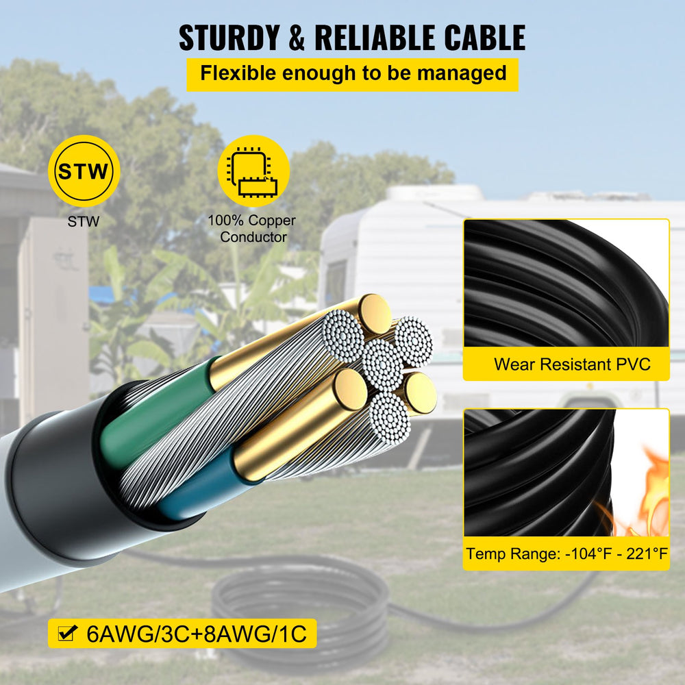VEVOR 30 FT 50 Amp Generator Extension Cord STW 6/3 + 8/1, 125V 250V Generator Power Cord N14-50P & SS2-50R & CS6364 Twist Lock Connectors