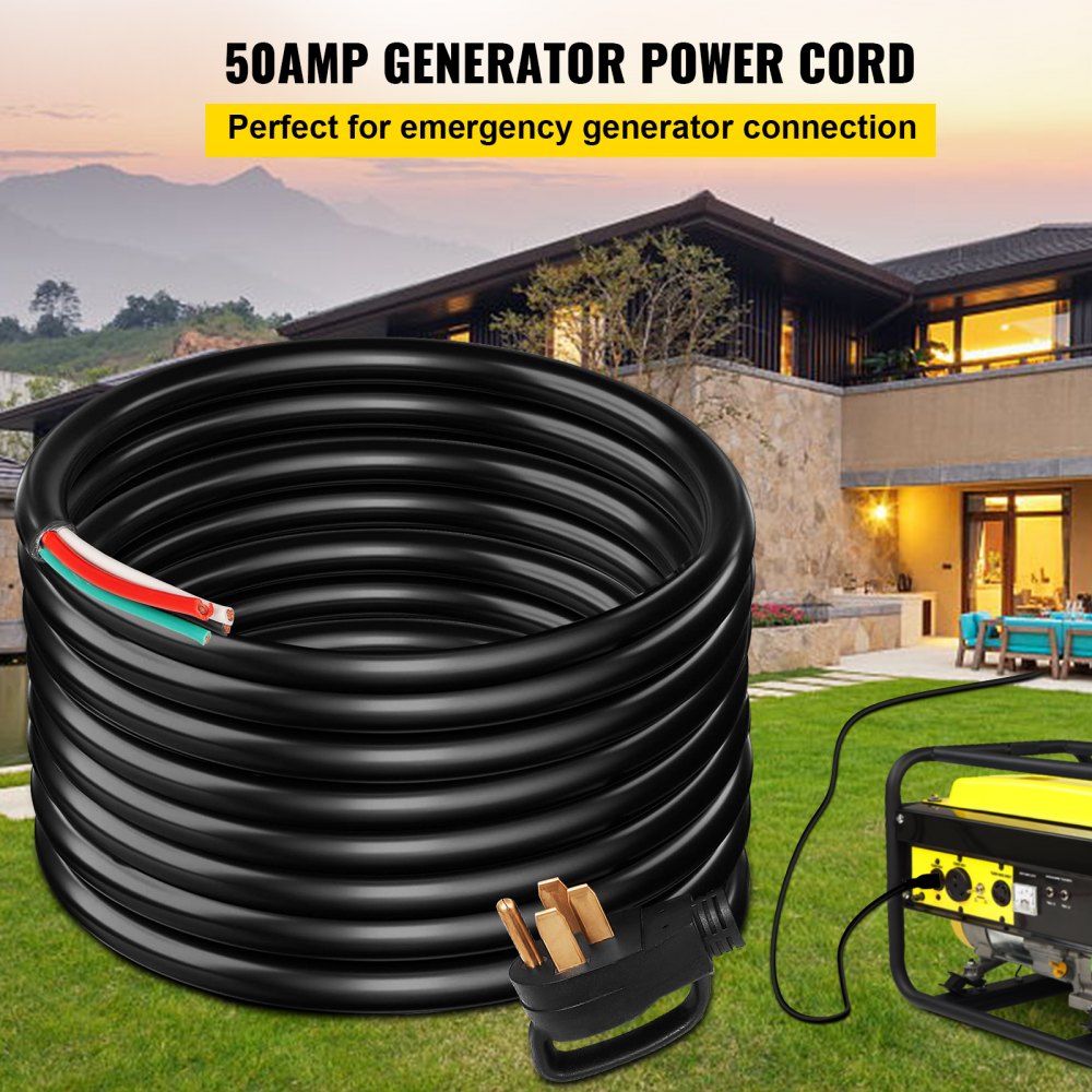 VEVOR 30' 50A RV Camp Power Cord Generator Cord 6/3 + 8/1 AWG NEMA 14-50P to Bare Wire