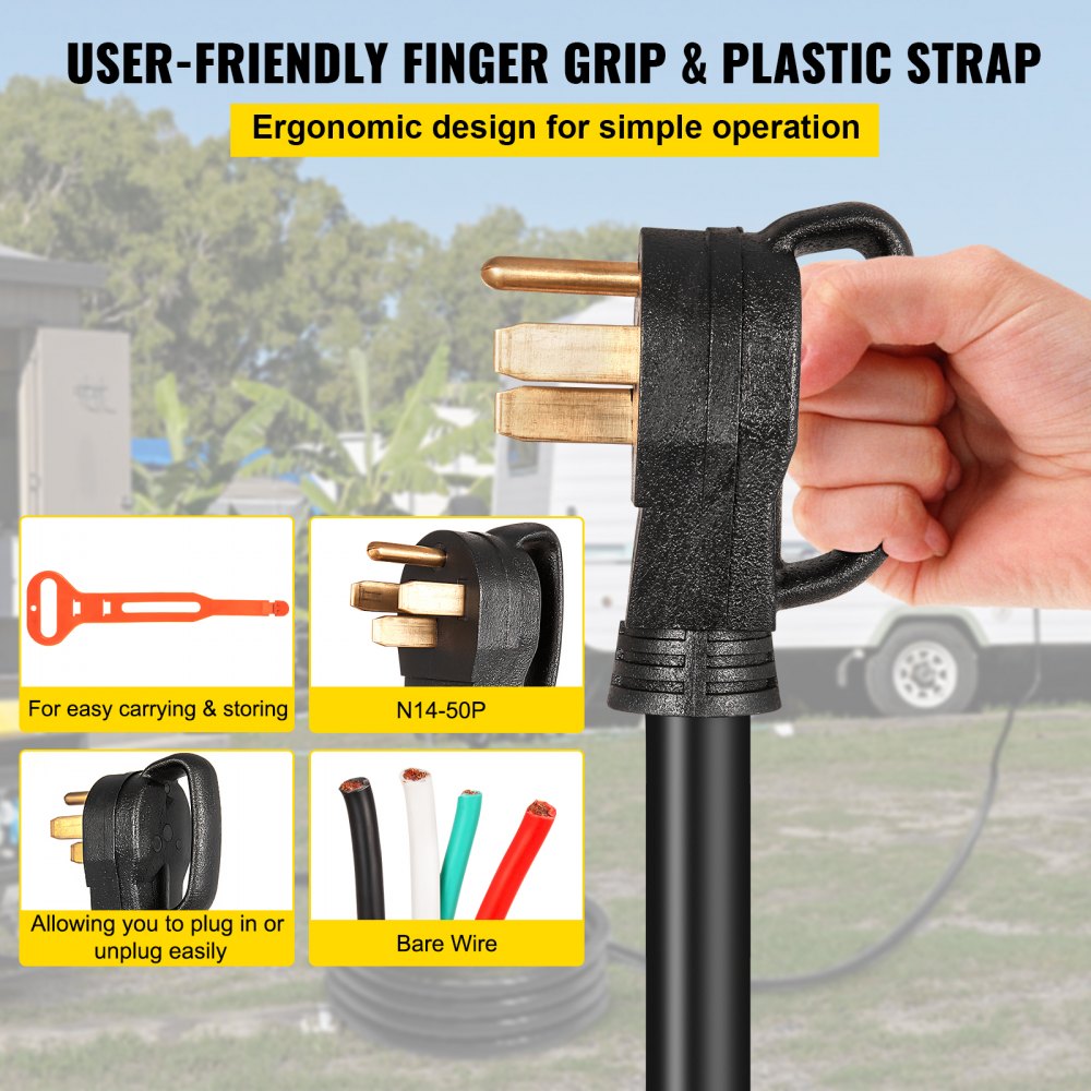VEVOR 30' 50A RV Camp Power Cord Generator Cord 6/3 + 8/1 AWG NEMA 14-50P to Bare Wire