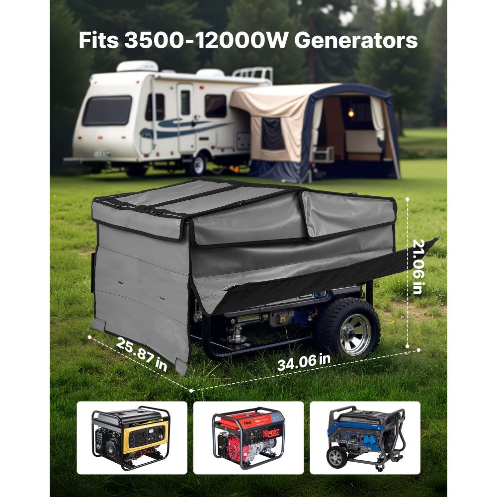 VEVOR Generator Cover, 34 x 26 x 21 Inch Waterproof Universal Generator Cover for Most Generators 3500-12000 Watt, Portable Generator Running Cover with Heavy Duty Thicken 420D Oxford Fabric, Grey