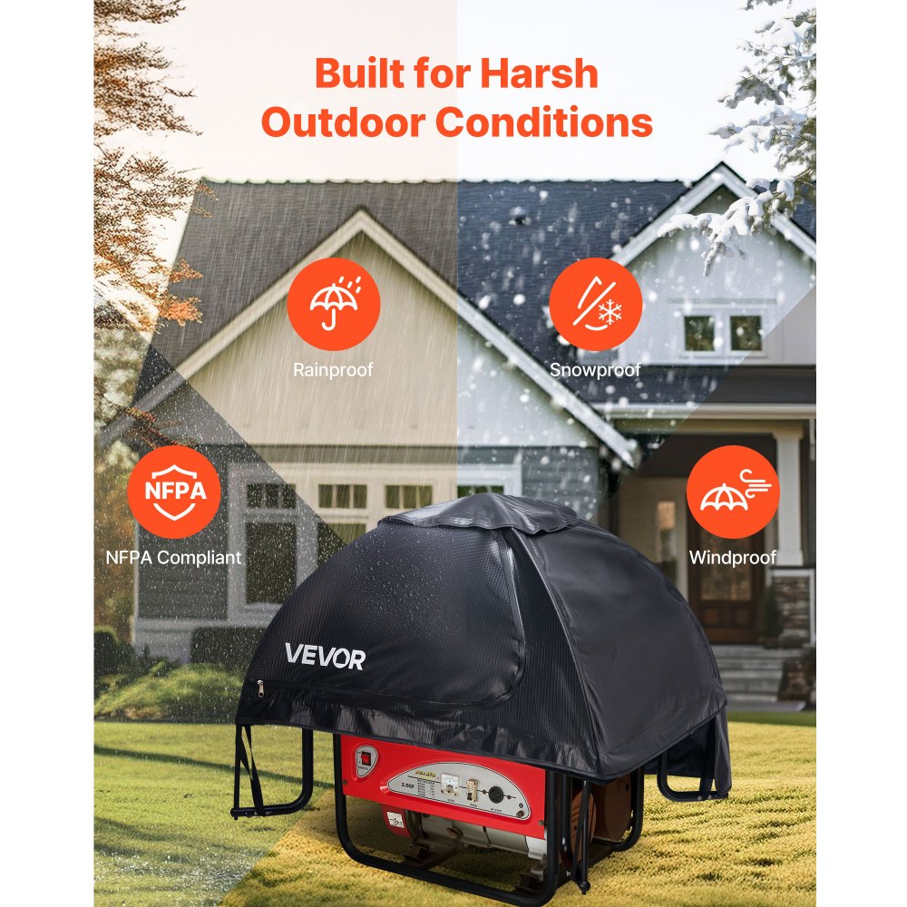 VEVOR Generator Cover, 36 x 26 x 26 Inch Waterproof Universal Generator Cover for Most Generators 70-108 Inches Perimeter, Portable Generator Running Cover with Heavy Duty Thicken Oxford Fabric, Black