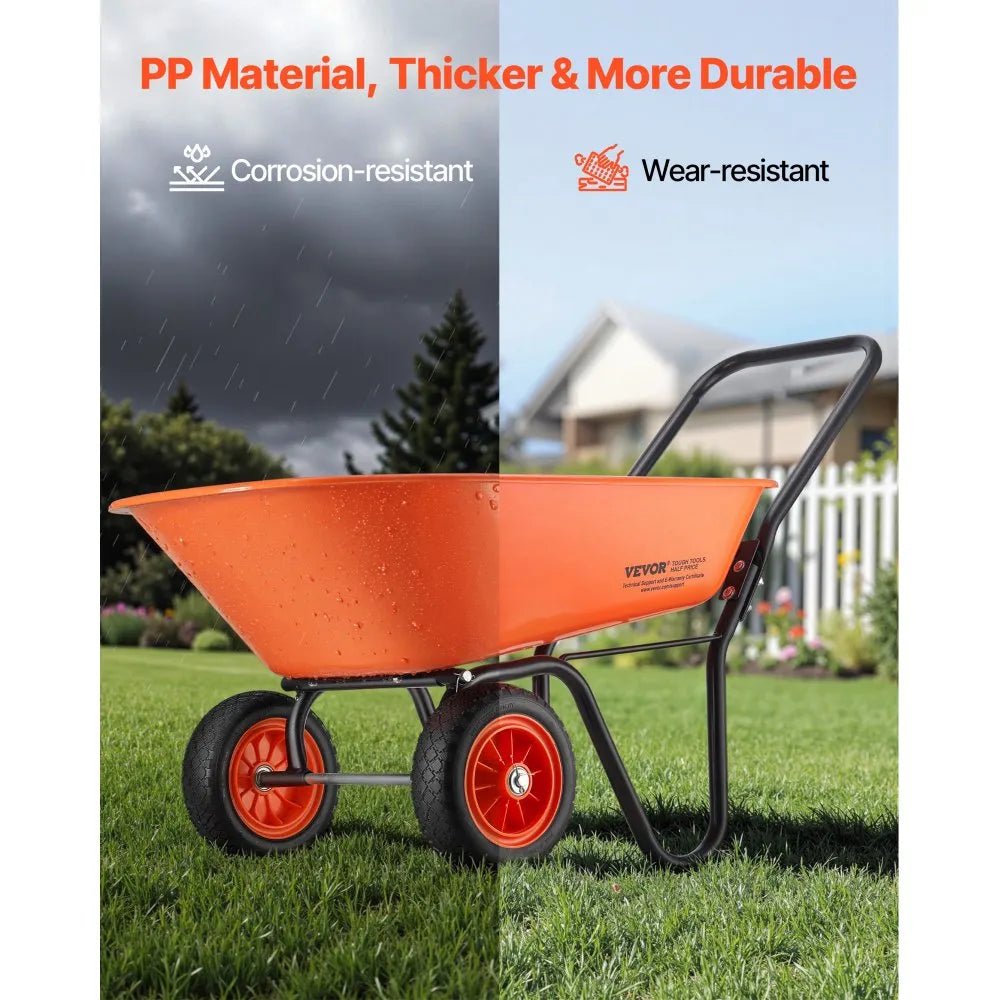 VEVOR Wheelbarrow Cart, 5 Cu. Ft. Load & 397 lbs Capacity, 2 Wheels Garden Dump Cart, Garden Wagon with Handle &  10"  Wide Track Wheels, Easy Loading Utility Yard Cart & Wagons for Outdoor Lawn Yard