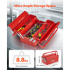 VEVOR Metal Tool Box, 14-inch, 2-Tier 3-Tray Portable Folding Tool Chest Organizer with Handle & Lock Hole, Powder Coated Steel, Cantilever Toolbox for Household Factory Warehouse Repair Shop, Red
