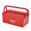 VEVOR Metal Tool Box, 14-inch, 2-Tier 3-Tray Portable Folding Tool Chest Organizer with Handle & Lock Hole, Powder Coated Steel, Cantilever Toolbox for Household Factory Warehouse Repair Shop, Red