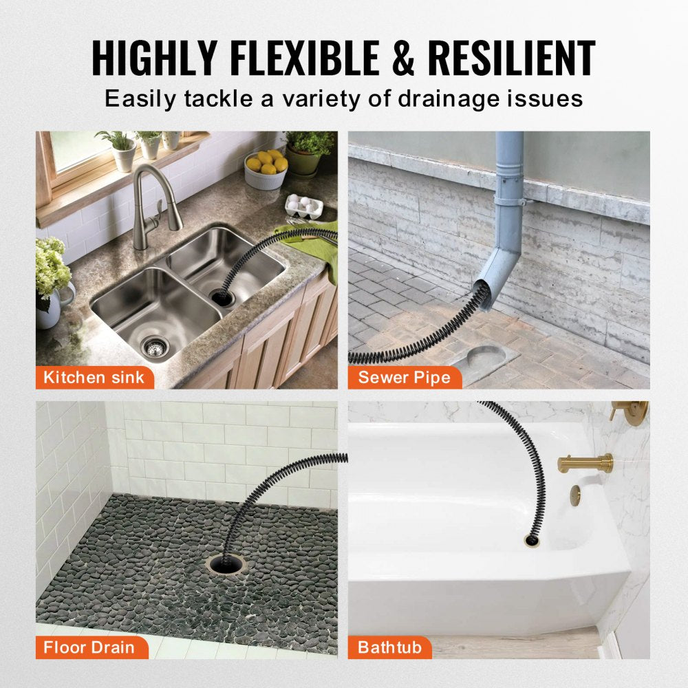 VEVOR Drain Cleaning Cable 66 FT x 5/8 Inch, Professional Sectional Drain Cleaner Cable with 7 Cutters for 0.8" to 3.9" Pipes, Hollow Core Sewer Drain Auger Cable for Sink, Floor Drain, Toilet