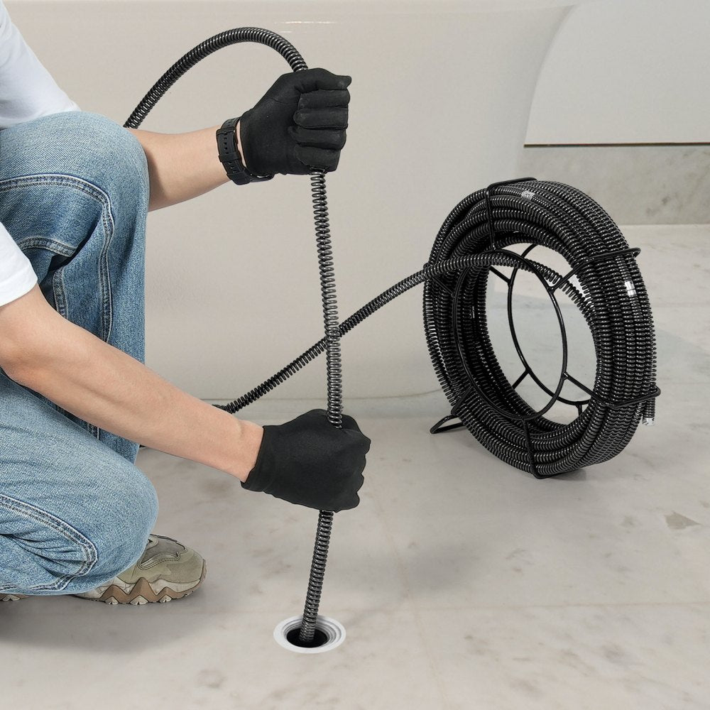 VEVOR Drain Cleaning Cable 66 FT x 5/8 Inch, Professional Sectional Drain Cleaner Cable with 7 Cutters for 0.8" to 3.9" Pipes, Hollow Core Sewer Drain Auger Cable for Sink, Floor Drain, Toilet