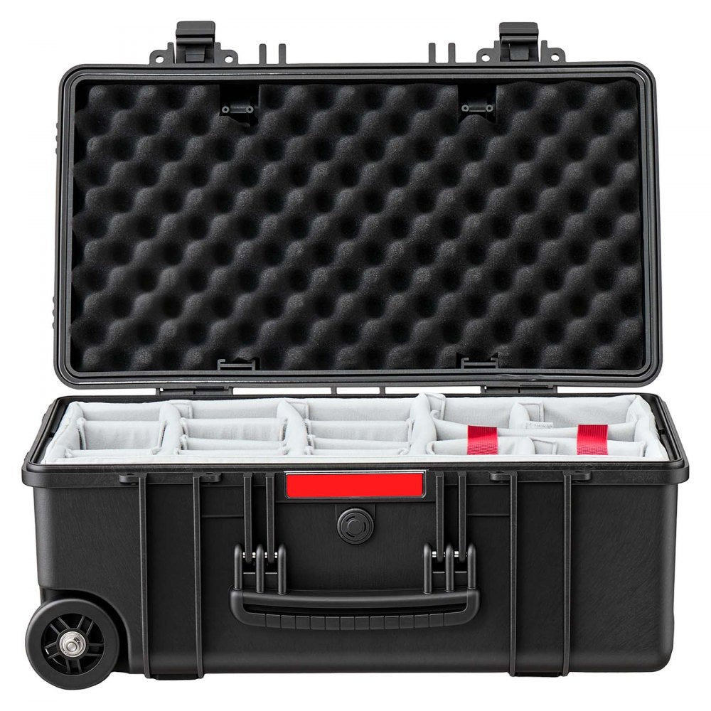 VEVOR Weatherproof Hard Case 21.85 x 13.58 x 9.84 in All Weather Waterproof, for Drones, Camera and Equipment, Heavy Duty Protective Dry Box with Customizable Dividers, Retractable Handle, IP67, Black