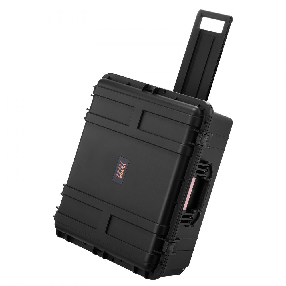 VEVOR Weatherproof Hard Case, Heavy Duty Protective Dry Box Case with Pre-Cut Foam, Wheels & Retractable Pull Handles for Travel, Hunt, Military, Tactical, IP67 Waterproof Case for Cameras(63x50x32)