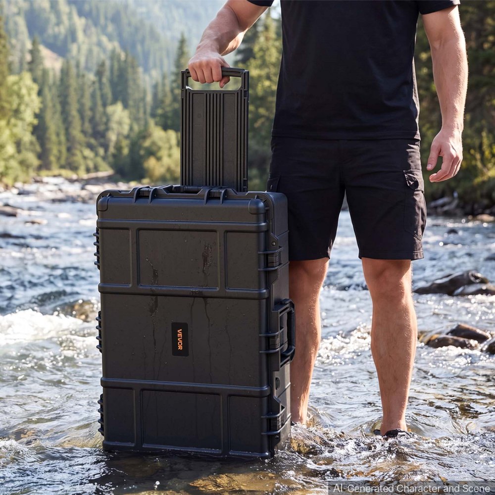 VEVOR Weatherproof Hard Case 31.5 x 20.47 x 12.2 inch with Pre-cut Foam, for Drones, Camera and Equipment, All Weather Waterproof, Heavy Duty Protective Dry Box with Retractable Handle, IP67, Black