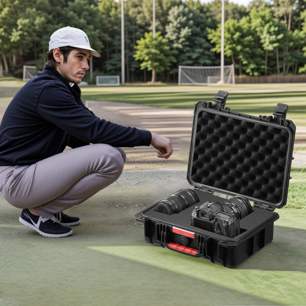 VEVOR Weatherproof Hard Case, Heavy Duty Protective Dry Box Case with Pre-cut Foam, and Retractable Pull Handles for Travel, Hunting, Military, Tactical, IP67 Waterproof Case for Cameras (40x32x16.6)