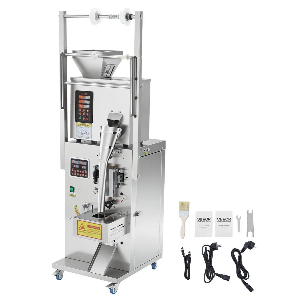 VEVOR Powder Filling and Sealing Machine, 1-99.9g(0.002-0.22lbs) Automatic Particle Granule Packaging Machine, Stainless Steel, Weighing Filling Sealing, for Coffee Beans, Grains, Tea, Spices, Silver