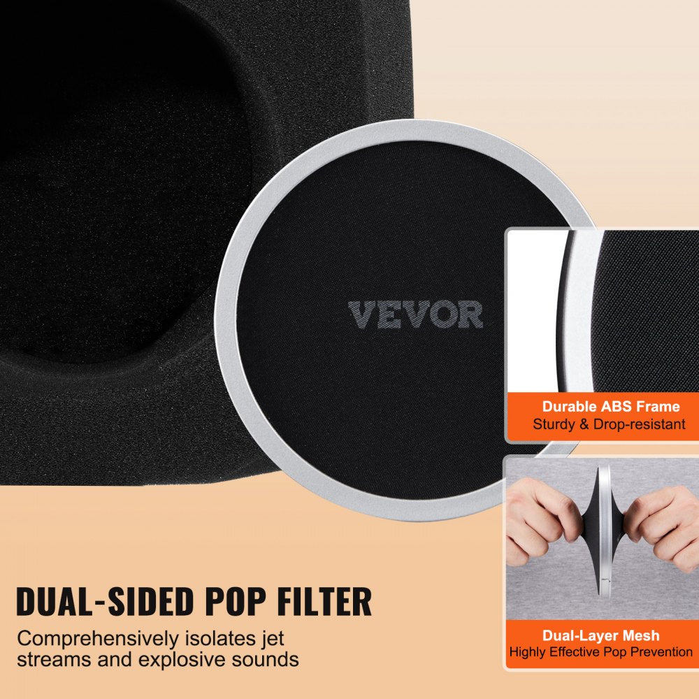 VEVOR Microphone Isolation Sphere, Dense Acoustic Foam, Wind Noise Shield featuring a Two-Layer Pop Filter, Fits Microphones 1.57 to 2.36 inches, Vocal Booth for Echo Minimization