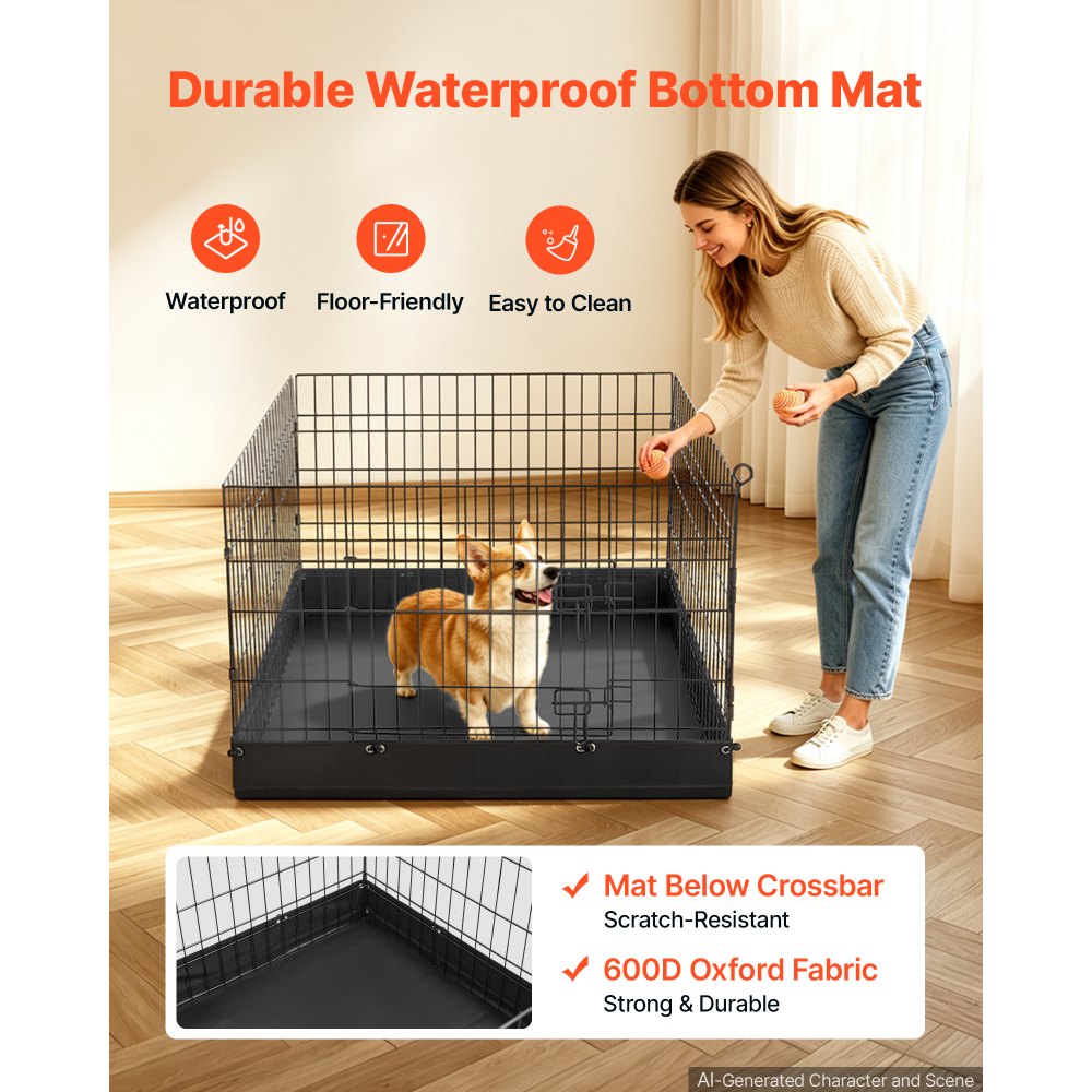 VEVOR Dog Playpen 24 Inch 4 Panels Foldable Exercise Pen with Bottom Pad, Indoor Metal Pet Fence with Door, Heavy Duty Puppy Crate Kennel, Pet Playpen for Dogs, Cats, and Other Small Animals, Black