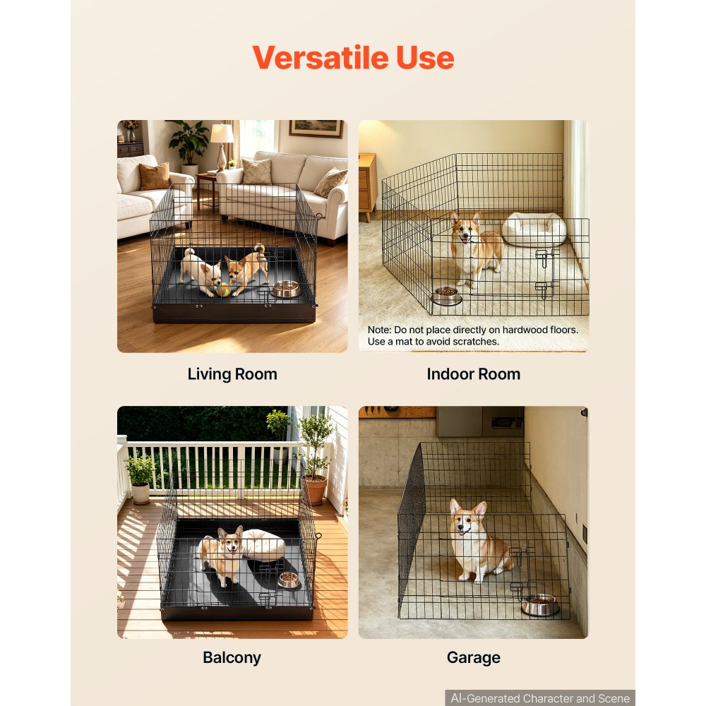VEVOR Dog Playpen 24 Inch 4 Panels Foldable Exercise Pen with Bottom Pad, Indoor Metal Pet Fence with Door, Heavy Duty Puppy Crate Kennel, Pet Playpen for Dogs, Cats, and Other Small Animals, Black