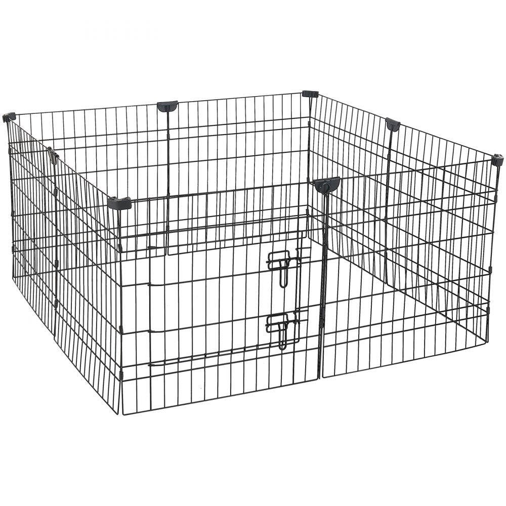 VEVOR Dog Playpen 24 Inch 8 Panels Foldable Exercise Pen with Top Cover, Indoor Metal Pet Fence with Door, Heavy Duty Puppy Crate Kennel, Pet Playpen for Dogs, Cats, and Other Small Animals, Black