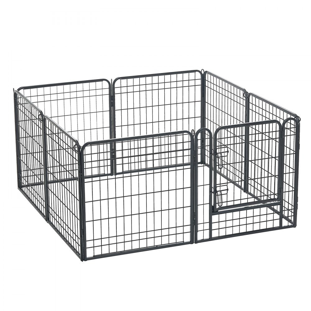 VEVOR Dog Playpen 24 Inch 8 Panels Heavy Duty with Top Cover & Bottom Pad, Indoor Foldable Metal Exercise Pen Pet Fence with Door, Puppy Crate Kennel Pen for Dogs, Cats, and Other Small Animals, Black