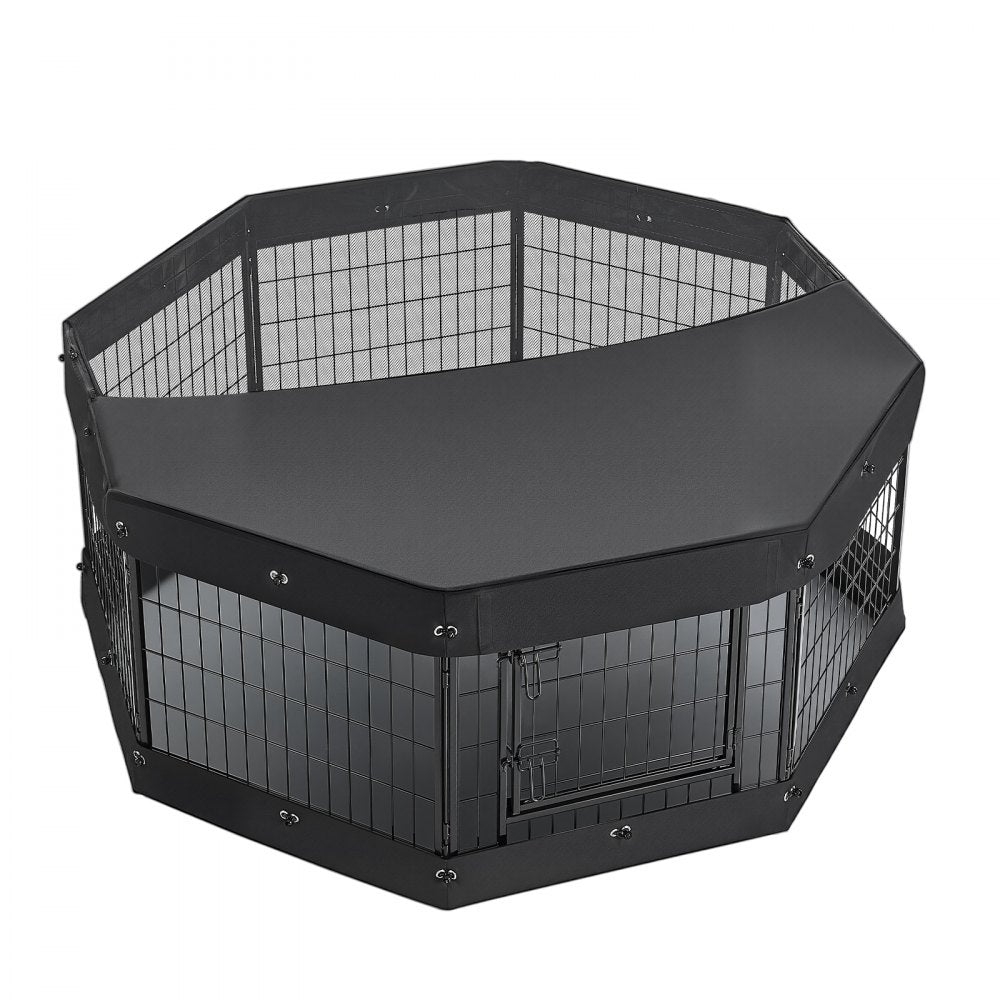 VEVOR Dog Playpen 24 Inch 8 Panels Heavy Duty with Top Cover & Bottom Pad, Indoor Foldable Metal Exercise Pen Pet Fence with Door, Puppy Crate Kennel Pen for Dogs, Cats, and Other Small Animals, Black