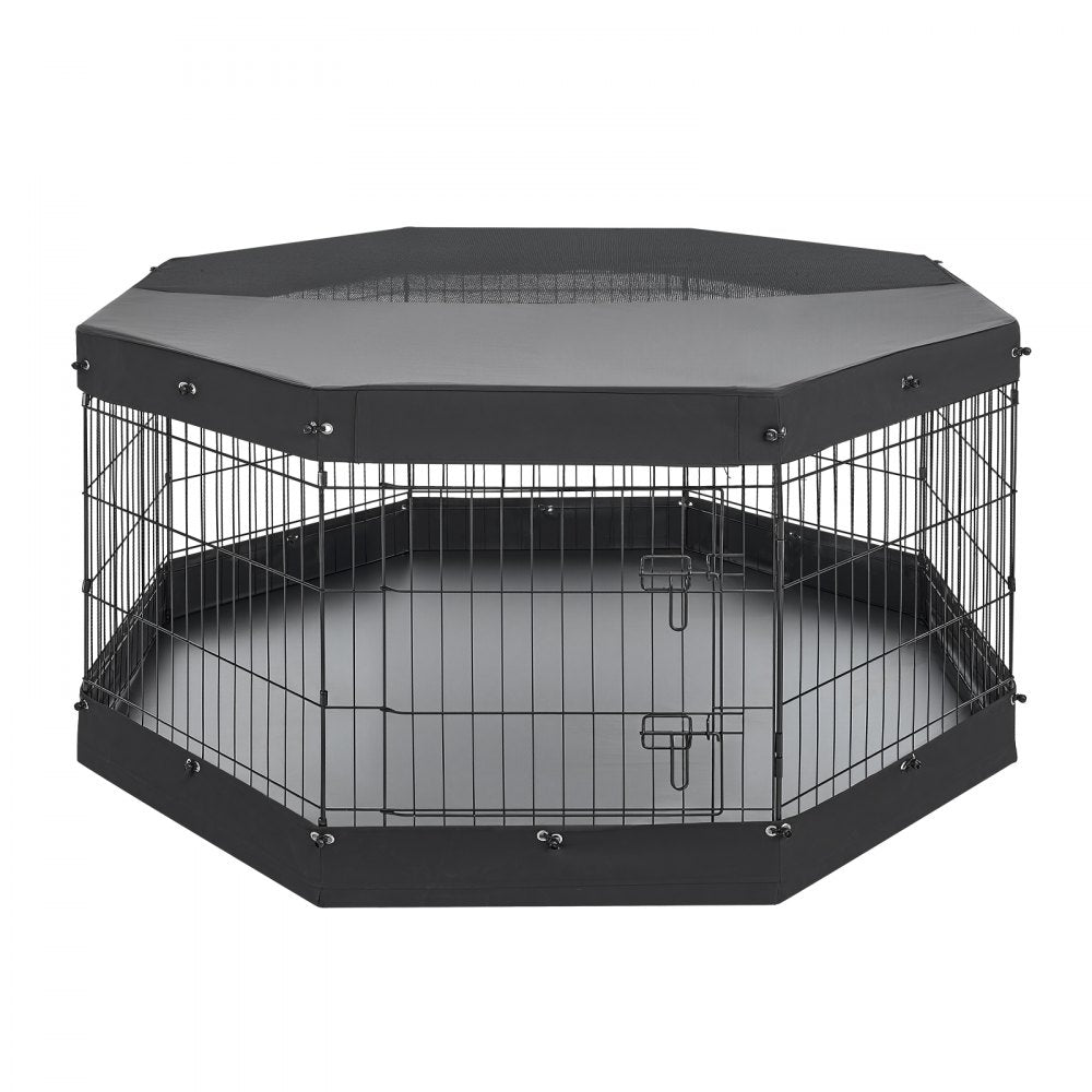 VEVOR Dog Playpen 30 Inch 8 Panels Exercise Pen with Top Cover & Bottom Pad, Indoor Foldable Metal Pet Fence with Door, Heavy Duty Puppy Crate Kennel Pen for Dogs, Cats, and Other Small Animals, Black