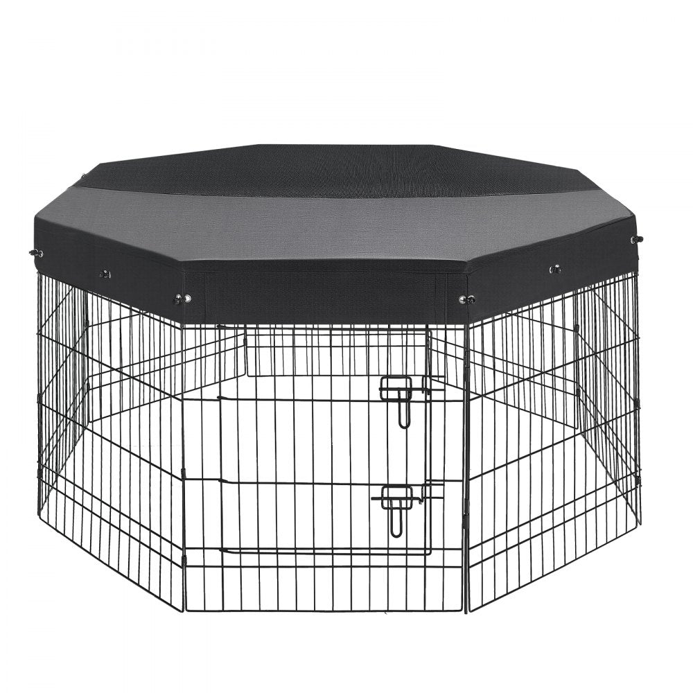 VEVOR Dog Playpen 30 Inch 8 Panels Foldable Exercise Pen with Top Cover, Indoor Metal Pet Fence with Door, Heavy Duty Puppy Crate Kennel, Pet Playpen for Dogs, Cats, and Other Small Animals, Black