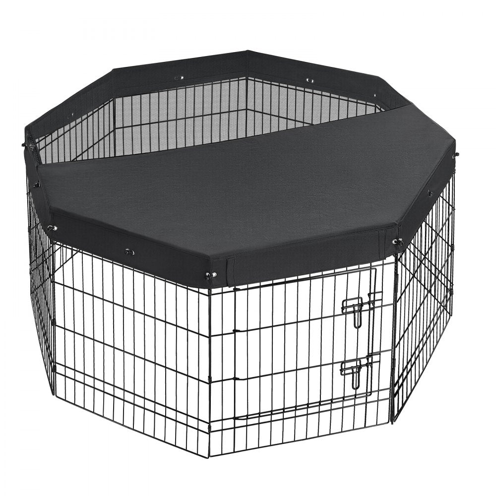VEVOR Dog Playpen 30 Inch 8 Panels Foldable Exercise Pen with Top Cover, Indoor Metal Pet Fence with Door, Heavy Duty Puppy Crate Kennel, Pet Playpen for Dogs, Cats, and Other Small Animals, Black