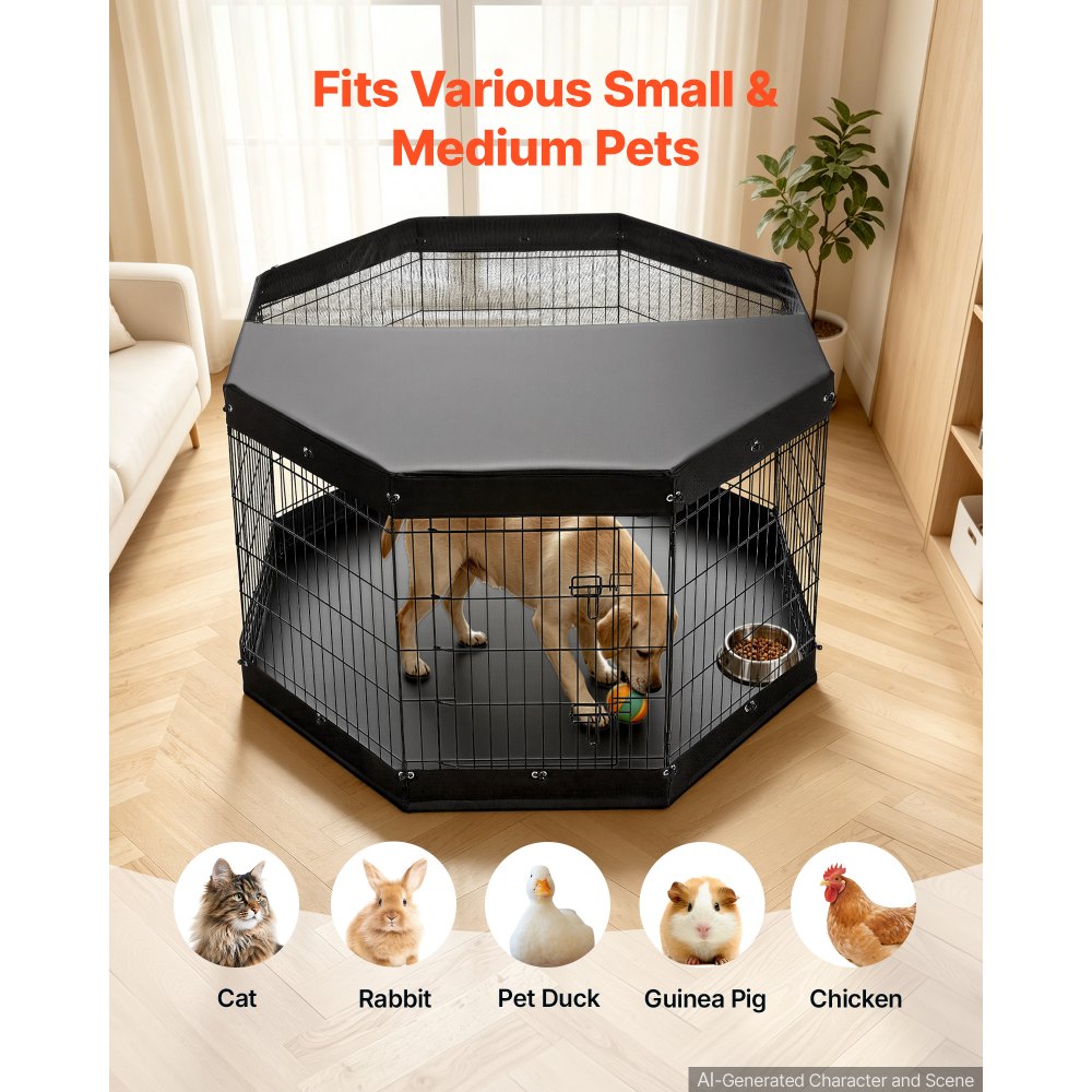 VEVOR Dog Playpen 36 Inch 8 Panels Exercise Pen with Top Cover & Bottom Pad, Indoor Foldable Metal Pet Fence with Door, Heavy Duty Puppy Crate Kennel Pen for Dogs, Cats, and Other Small Animals, Black