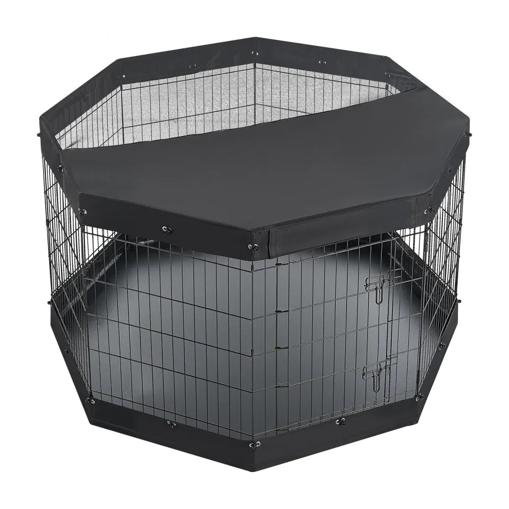 VEVOR Dog Playpen 36 Inch 8 Panels Exercise Pen with Top Cover & Bottom Pad, Indoor Foldable Metal Pet Fence with Door, Heavy Duty Puppy Crate Kennel Pen for Dogs, Cats, and Other Small Animals, Black