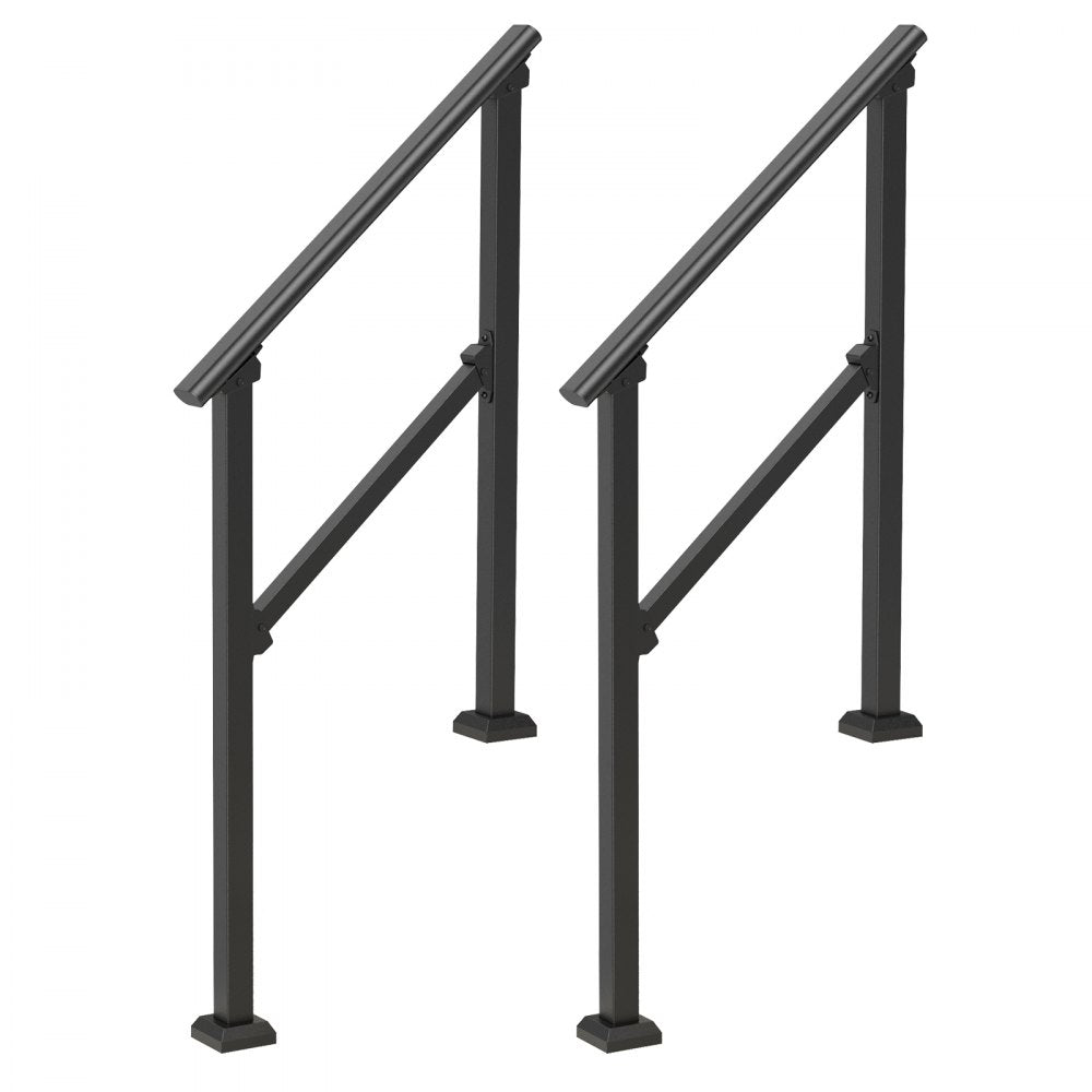 VEVOR Handrails for Outdoor Steps, 2 PCS 2-3 Step Stair Hand Rail Kit, Transitional Carbon Steel Railings with Installation Kit, Stair Rails for Seniors, Concrete & Porch & Deck, Black Square Tube