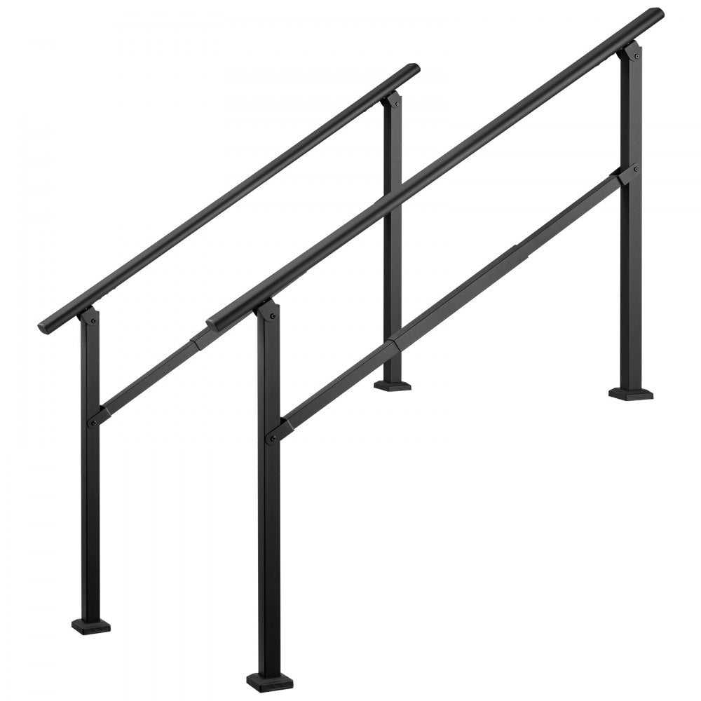 VEVOR Handrails for Outdoor Steps, 3-5 Step 2 Pack Stair Hand Rail Kit, Black Square Tube Stair Rails for Seniors, Concrete Steps & Porch & Deck, Heavy-Duty Steel Railings with Installation Kit